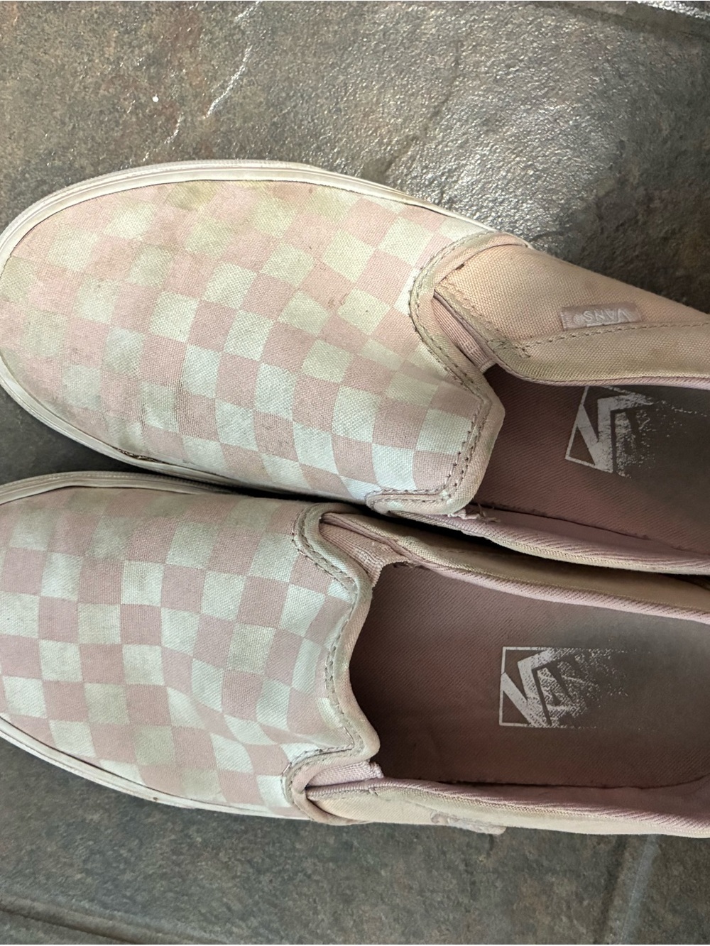 Vans Pink and White Checkerboard Slip-On Sneakers